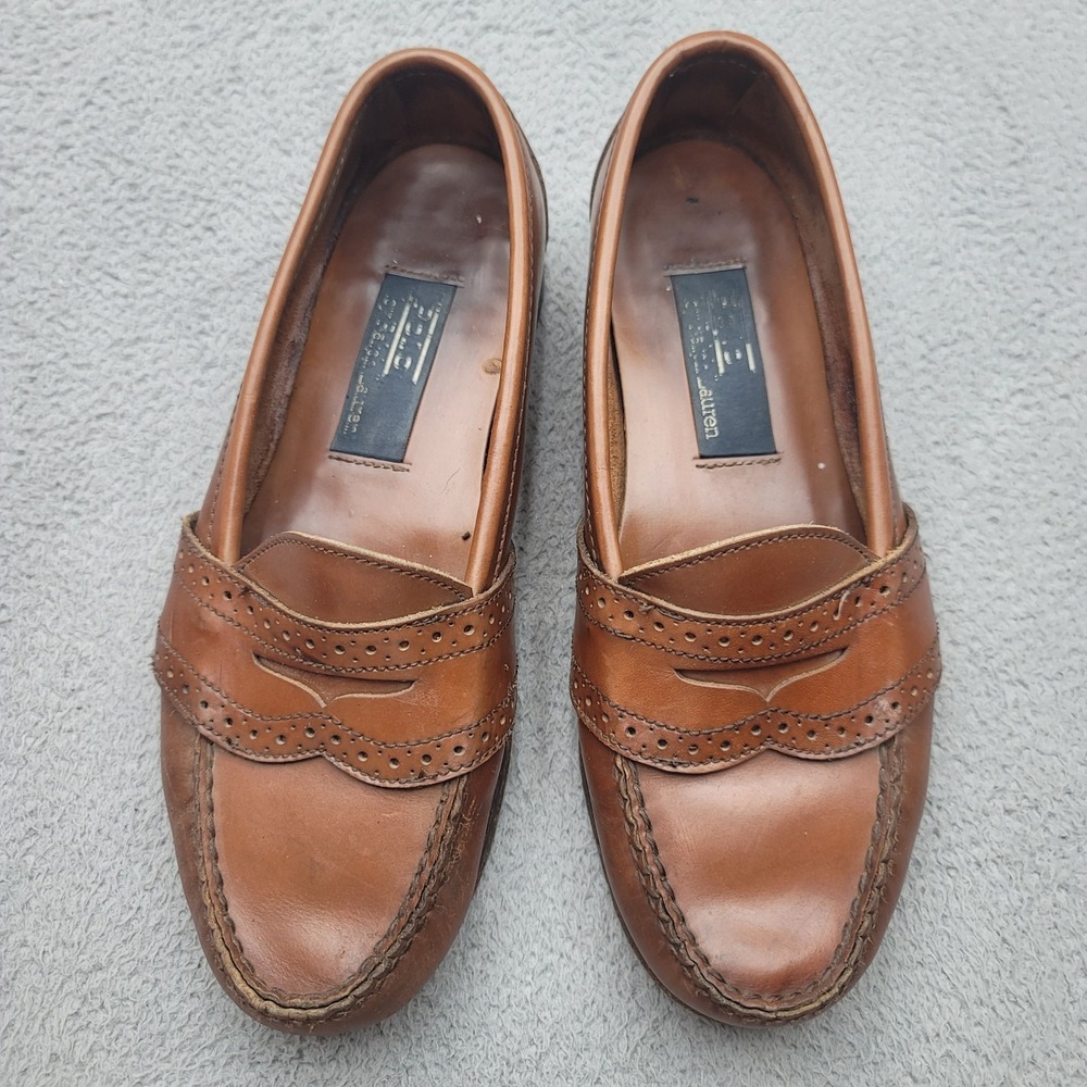 Polo Ralph Lauren Loafers Mens 7.5D Brown Leather Brogue Penny Benchmade